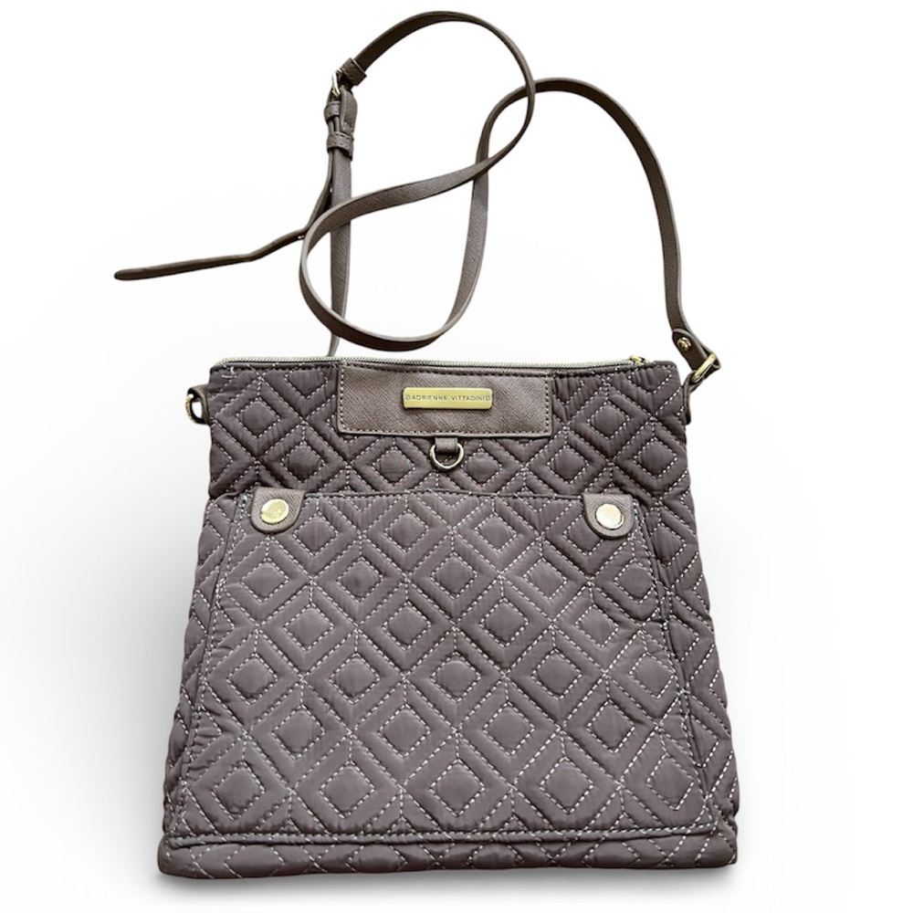 Adrienne Vittadini Quilted Nylon Taupe / Grey Crossbody Bag